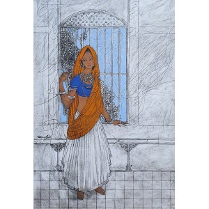 Baber Azeemi, 24 x 36 Inch, Oil on Paper, Figurative Painting, AC-BAZ-009